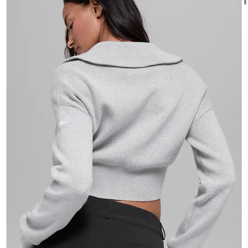ALO Yoga Scholar Knit Cropped Full Zip Jacket Small Heather Grey - Picture 3 of 7